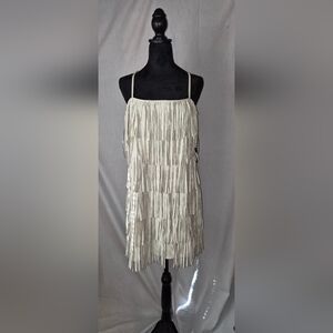 Trixxi Cream Fringe Western Dress, Faux Suede, Size Large NWT